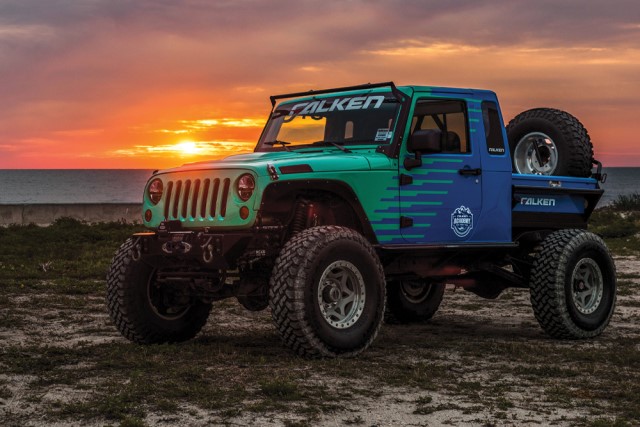 falken tires jeep at sunset